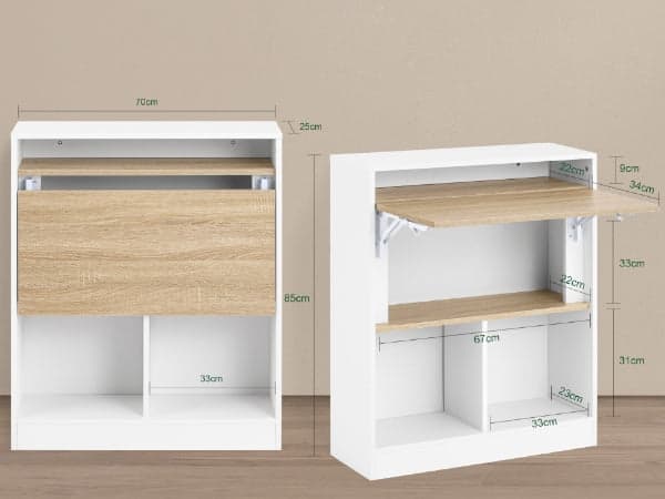 Rootzin taittopöytä - kokoontaitettava työpöytä - tilaa säästävä kaapin ovi - Kestävä MDF & kumipuu - 70x85x54cm, romahtunut 70x85x25cm