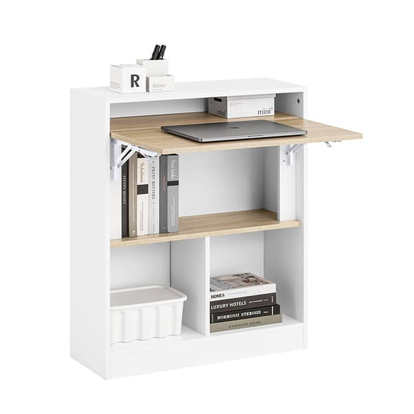 Rootzin taittopöytä - kokoontaitettava työpöytä - tilaa säästävä kaapin ovi - Kestävä MDF & kumipuu - 70x85x54cm, romahtunut 70x85x25cm