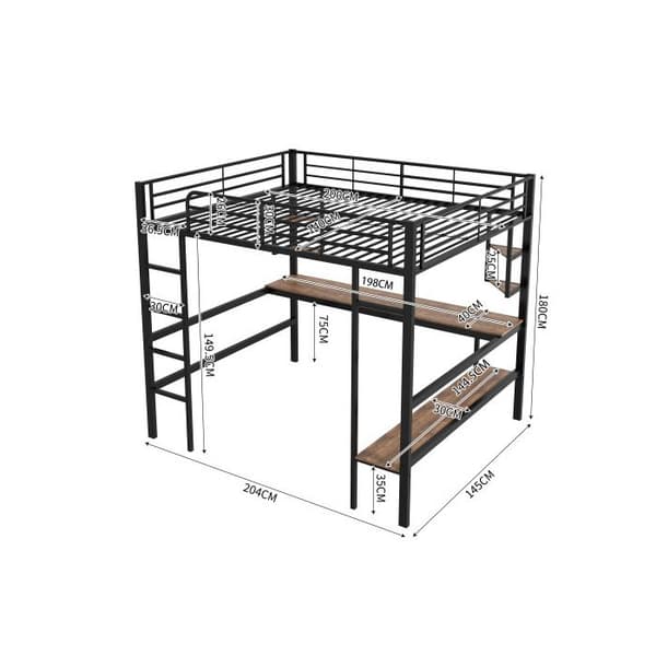 Hästensäng, metallbädd med ram 140x200 cm, järnsäng med skrivbord, utan madrass, svart