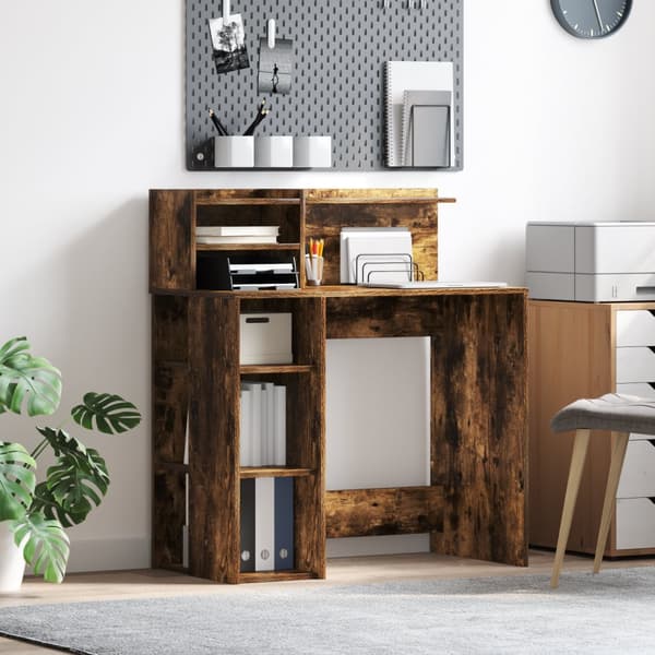 Skrivbord med förvaring Rökt Ek 90x48x101.5 cm Konstruerat trä