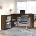 Miniatyrbild 1 av 2: Hörnskrivbord brun ek konstruerat trä