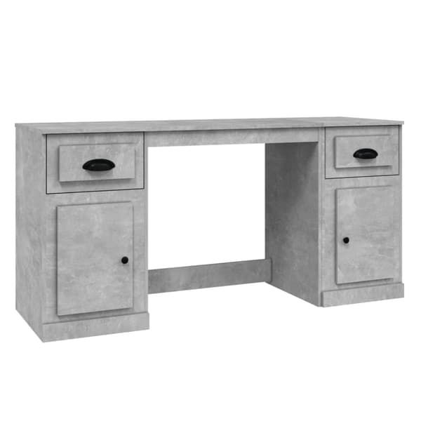 Skrivbord med skåp betonggrå konstruerat trä