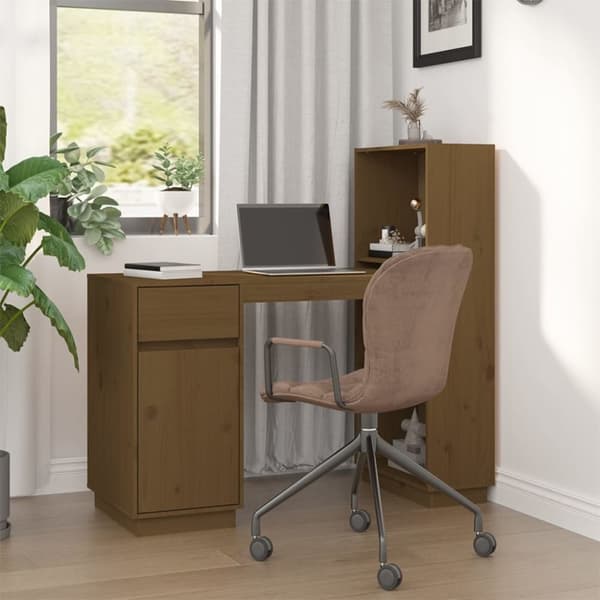 Skrivbord honungsbrun 110x53x117 cm massiv furu