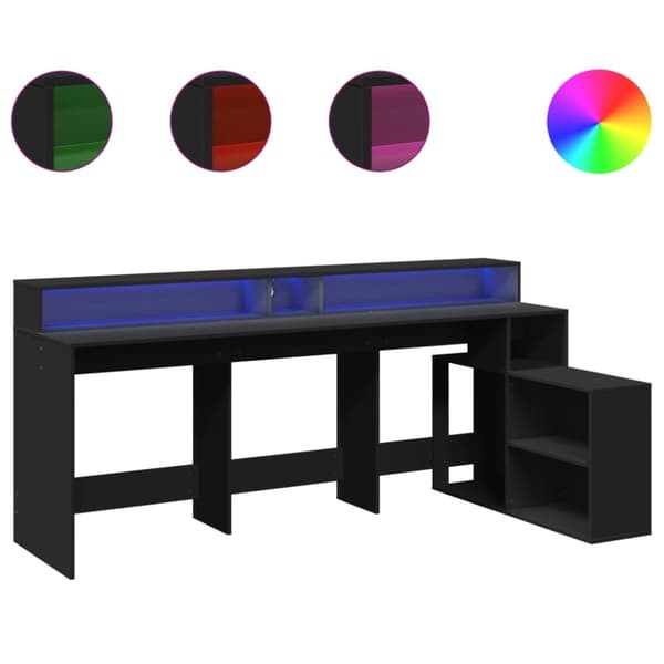 Skrivbord med LED svart 200x104x91 cm konstruerat trä