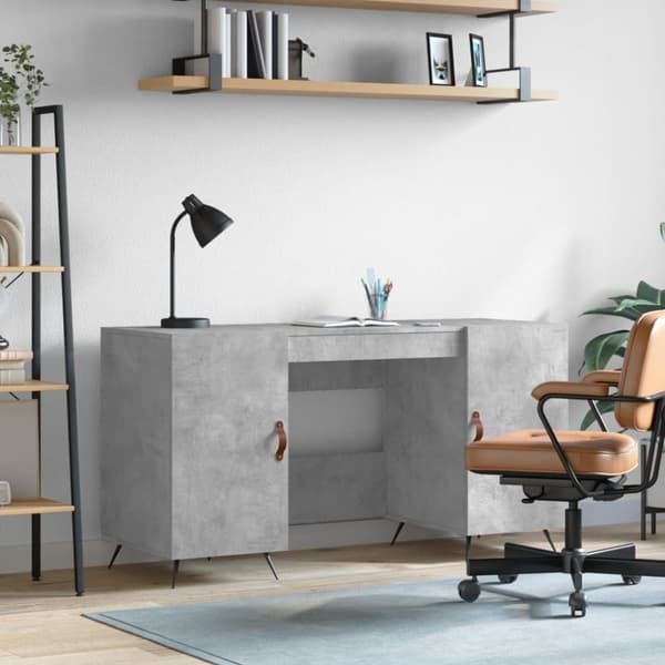 Skrivbord betonggrå 140x50x75 cm konstruerat trä