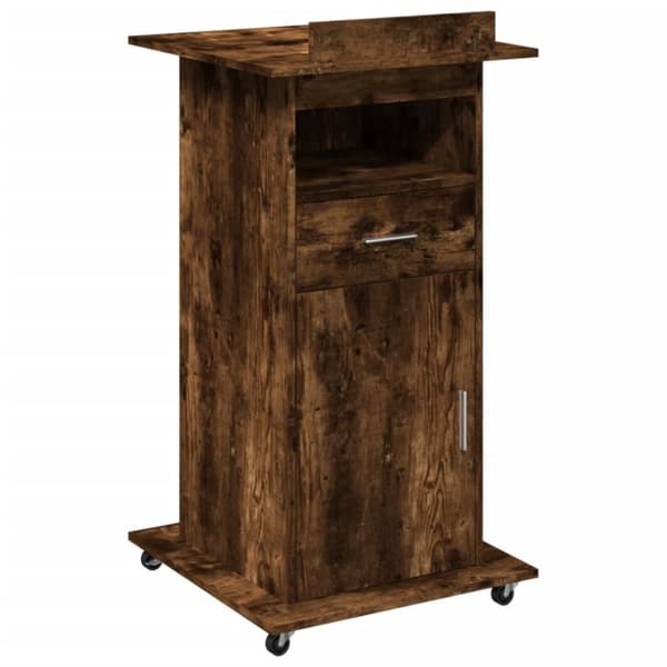 Talarstol hjul & låda rökfärgad ek 55x55x107 cm konstruerat trä