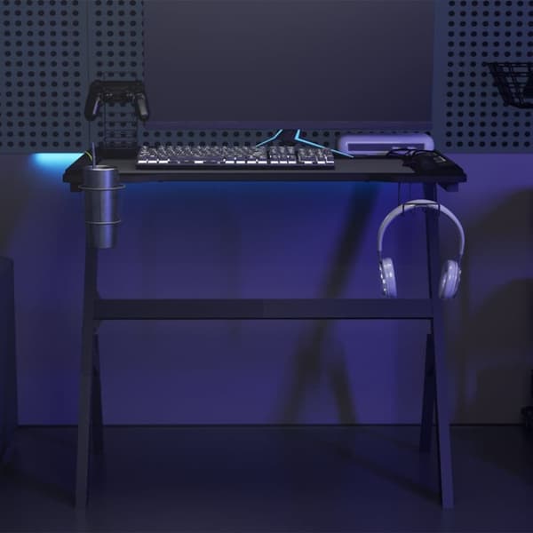 Gamingskrivbord LED med Y-formade ben svart 90x60x75 cm