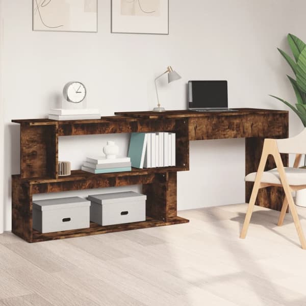 Hörnskrivbord rökfärgad ek 200x50x76 cm konstruerat trä