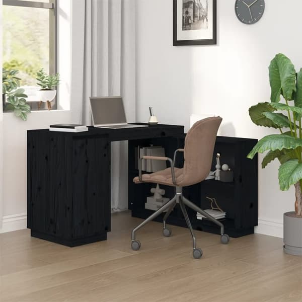 Skrivbord svart 110x50x75 cm massiv furu