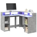 Miniatyrbild 1 av 2: Skrivbord med LED betonggrå 130x130x91 cm konstruerat trä