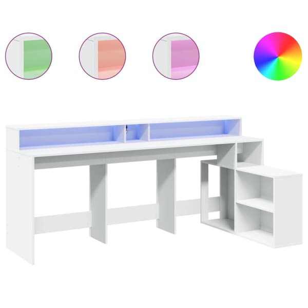 Skrivbord med LED vit 200x104x91 cm konstruerat trä