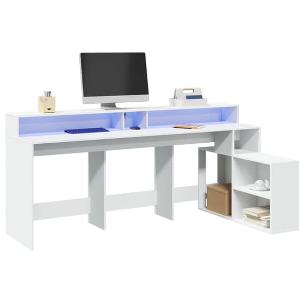 Skrivbord med LED vit 200x104x91 cm konstruerat trä