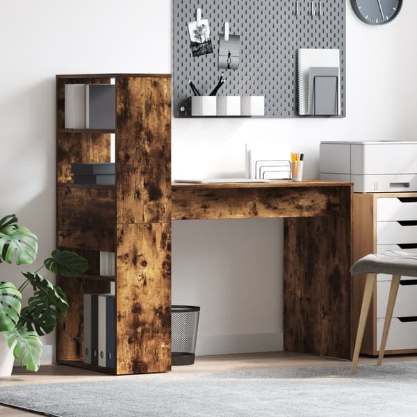 Skrivbord med Förvaring Rökt Ek 113x54x120 cm Konstruerat Trä