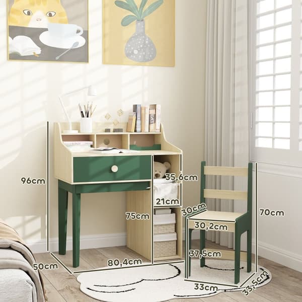 Rootz Children's Desk and Chair Set - Kids Furniture - Study Desk - Storage & Stability - 80.4cm x 50cm x 96 cm