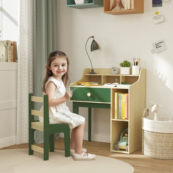 Rootz Children's Desk and Chair Set - Kids Furniture - Study Desk - Storage & Stability - 80.4cm x 50cm x 96 cm