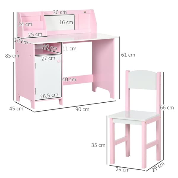 Rootz Children's Desk Set - Kids Desk - Children's Study Table - Främjar sittvanor - 90L x 45B x 85H cm - Pink