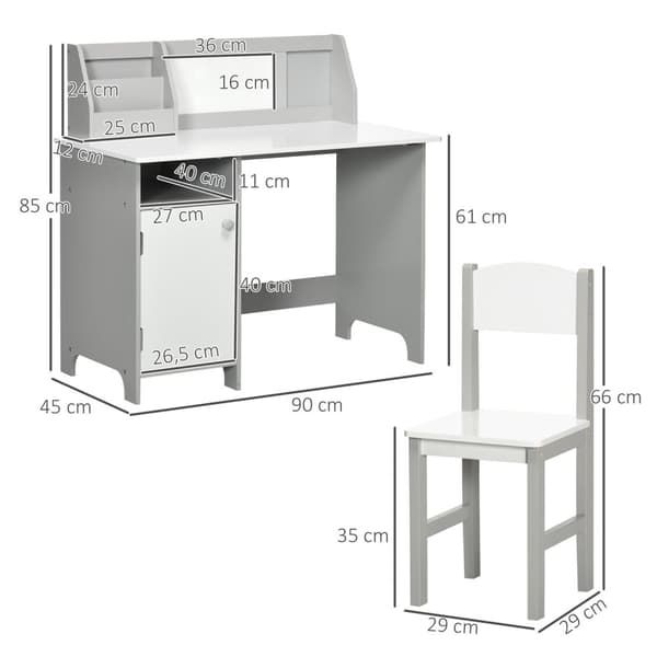 Rootz Children's Desk Set - Kid's Learning Desk - Studiemöbler - Främjar goda vanor - 90x45x85cm, grå och vit
