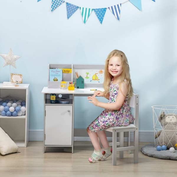 Rootz Children's Desk Set - Kid's Learning Desk - Studiemöbler - Främjar goda vanor - 90x45x85cm, grå och vit