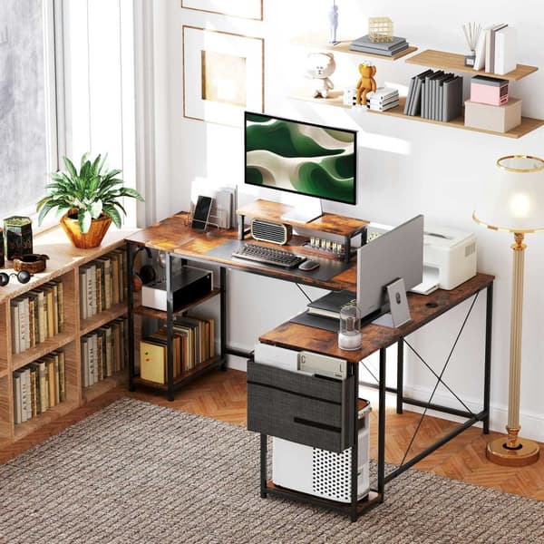 Rootz L -formad skrivbord - Veraturile Office Table - Ergonomic Monitor Stand - Justerbara hyllor - 168 cm x 120 cm x 90 cm