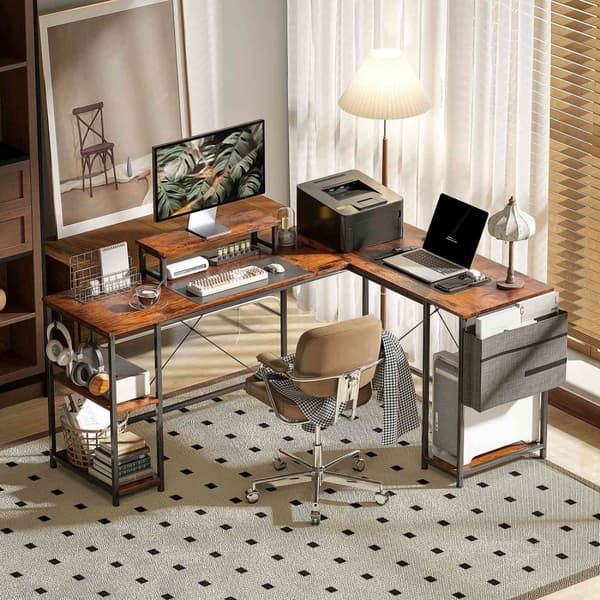 Rootz L -formad skrivbord - Veraturile Office Table - Ergonomic Monitor Stand - Justerbara hyllor - 168 cm x 120 cm x 90 cm