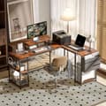 Miniatyrbild 2 av 10: Rootz L -formad skrivbord - Veraturile Office Table - Ergonomic Monitor Stand - Justerbara hyllor - 168 cm x 120 cm x 90 cm