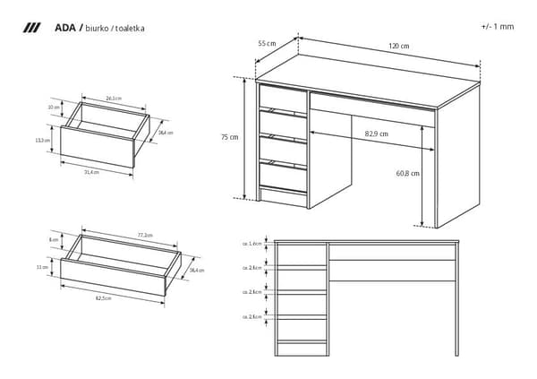 FURNLUX SKRIVBORD ADA GRAFIT 120CM