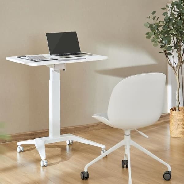 Mobilt bärbar skrivbord, Maclean MC-453W, vit, pneumatisk höjdjustering, 80x52cm, 8kg max, 109cm h