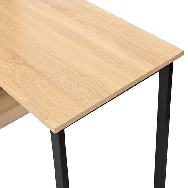 Skrivbord med Förvaring och Hyllor – 120 cm Arbetsbord i Naturträ, Kompakt Datorskrivbord med Skåp och Öppna Fack
