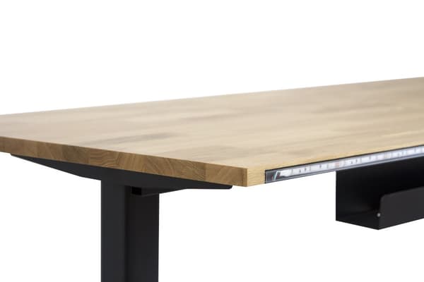 Elektriskt höj- och sänkbart skrivbord 140x65 cm i massiv ek med LED RGB, kabelgenomföring, kabelhantering & 2 minneslägen – Gaming Skrivbord