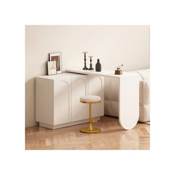Bureau, vridbar L-formad skrivbord, skrivbord, sminkbord, vit 110 cm