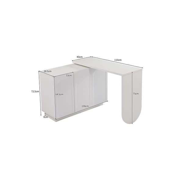Bureau, vridbar L-formad skrivbord, skrivbord, sminkbord, vit 110 cm