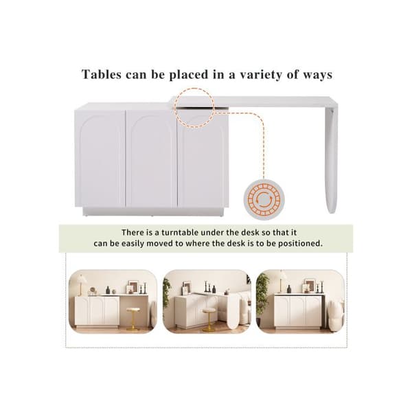 Bureau, vridbar L-formad skrivbord, skrivbord, sminkbord, vit 110 cm