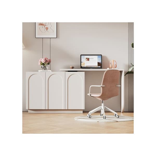 Bureau, vridbar L-formad skrivbord, skrivbord, sminkbord, vit 110 cm