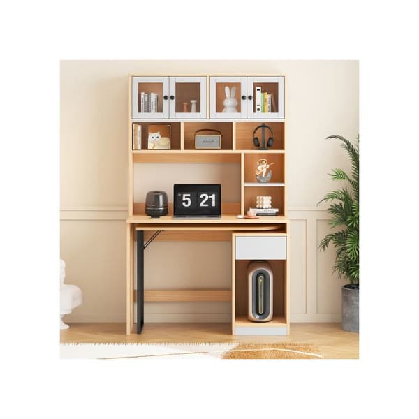 Datorbord, Hyllbänk, Skåpbord, Skåpbord, Naturvit 180 cm