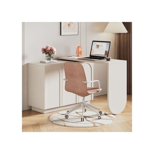 Bureau, vridbar L-formad skrivbord, skrivbord, sminkbord, vit 110 cm