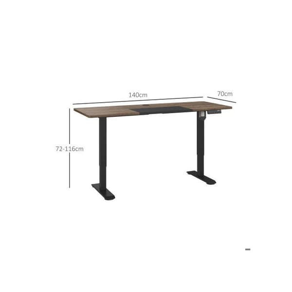 Vinsetto Elektriskt skrivbord med motor, naturlig + svart, 140x70x72-116 cm