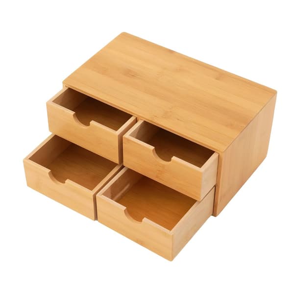 Skrivbordsorganisatör, Nan Bamboo, 4 Lådor, Minimalistisk Stil,Träfärg