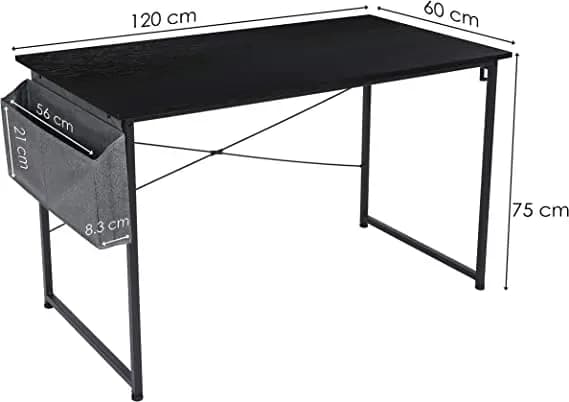 Computer skrivebord, opbevaringspose, træ, 120 x 60 cm Sort