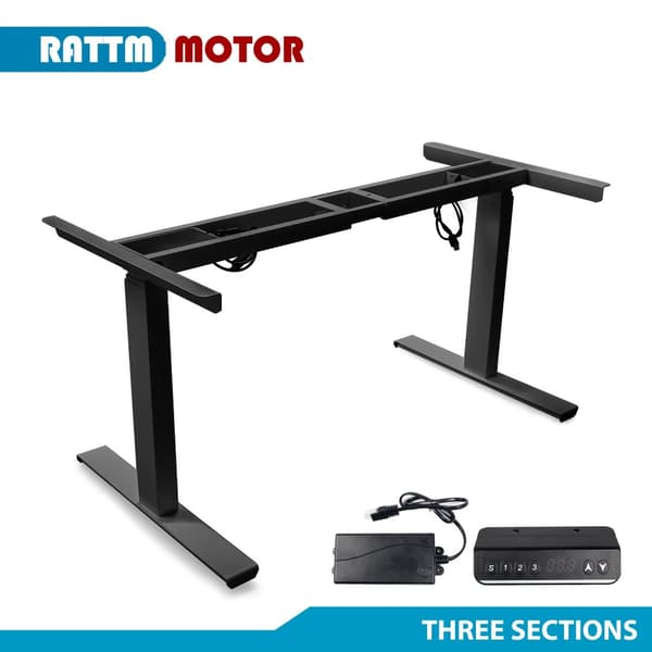 Justerbart Skrivebordsstel, Dobbelt Motor System, Op til 150KGS Belastningskapacitet,Sort Tre Afsnit