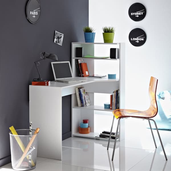 Bureau Blanc avec étagère de rangement L121 cm - Mister