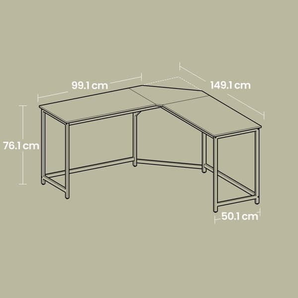 Rootz L -formet skrivebord - Gamingbord - Hjørnetesbord - Rumbesparende design - 149 cm x 149 cm x 75 cm