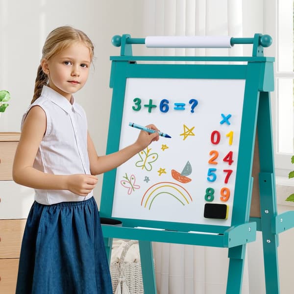 Kunstnerstaffeli, 3-i-1 Foldbar Dobbeltsidet med Kridttavle og Whiteboard, 55x66x106/116/126 cm, Grøn