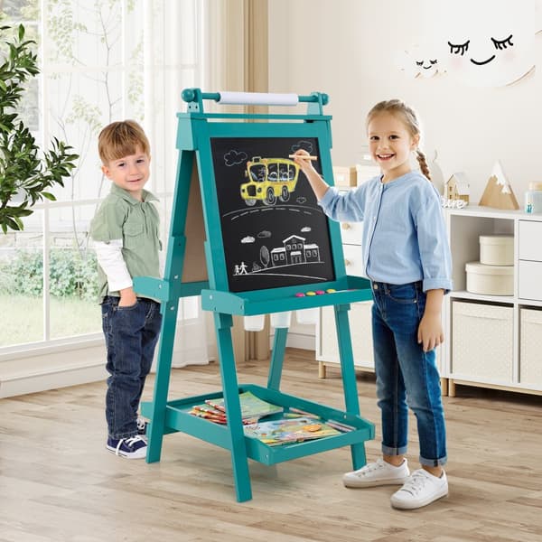 Kunstnerstaffeli, 3-i-1 Foldbar Dobbeltsidet med Kridttavle og Whiteboard, 55x66x106/116/126 cm, Grøn