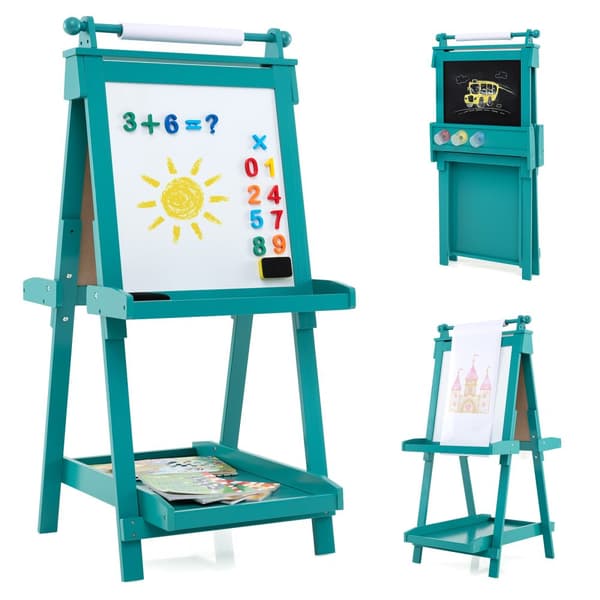 Kunstnerstaffeli, 3-i-1 Foldbar Dobbeltsidet med Kridttavle og Whiteboard, 55x66x106/116/126 cm, Grøn