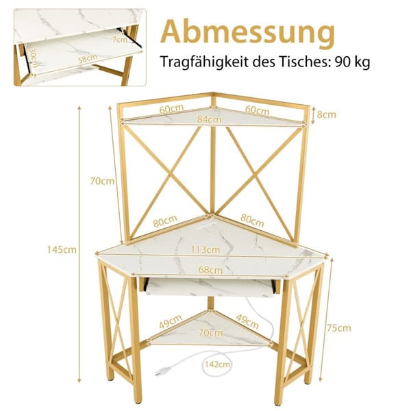 Skrivebord, 113x75x145 cm, Brun og Sort