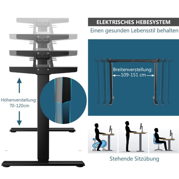 Skrivebordsstativ, 109-151x59x70-120 cm, Sort