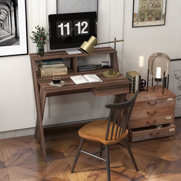 Computerskrivebord, 90x61x94 cm, Sort/Valnød
