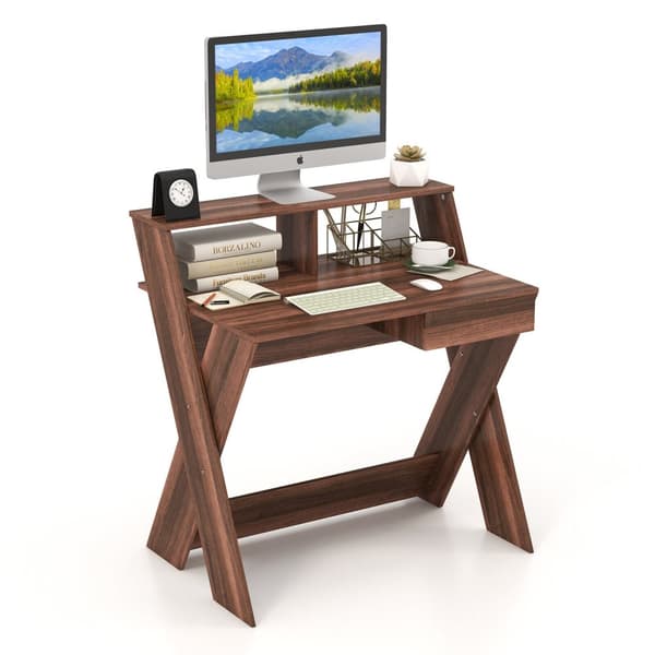 Computerskrivebord, 90x61x94 cm, Sort/Valnød