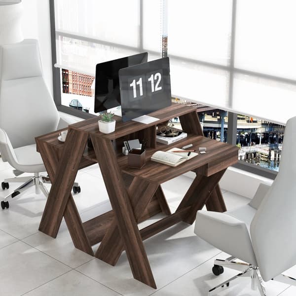 Computerskrivebord, 90x61x94 cm, Sort/Valnød