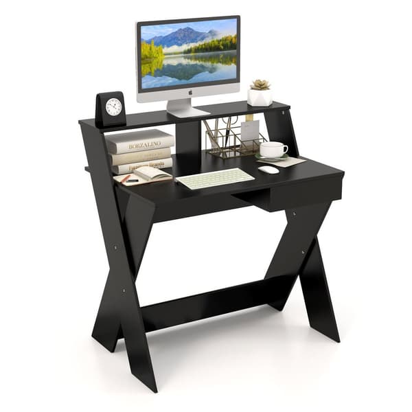 Computer Skrivebord, 90x61x94 cm, Sort/Valnød